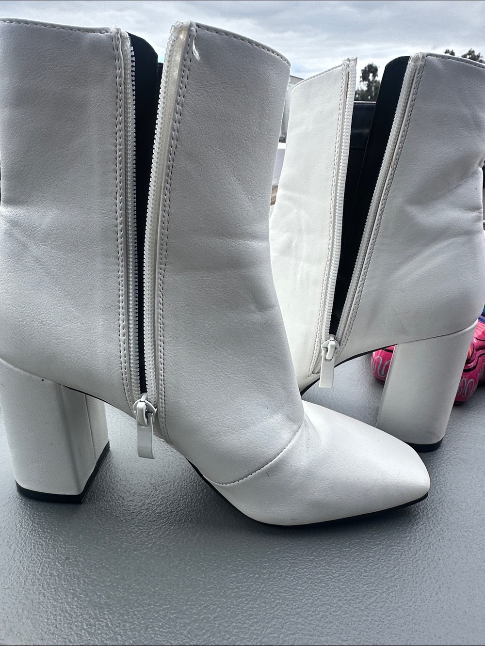 White Square-Toe Block Heel Ankle Boots - Women's Fashion - Picture 4 of 7